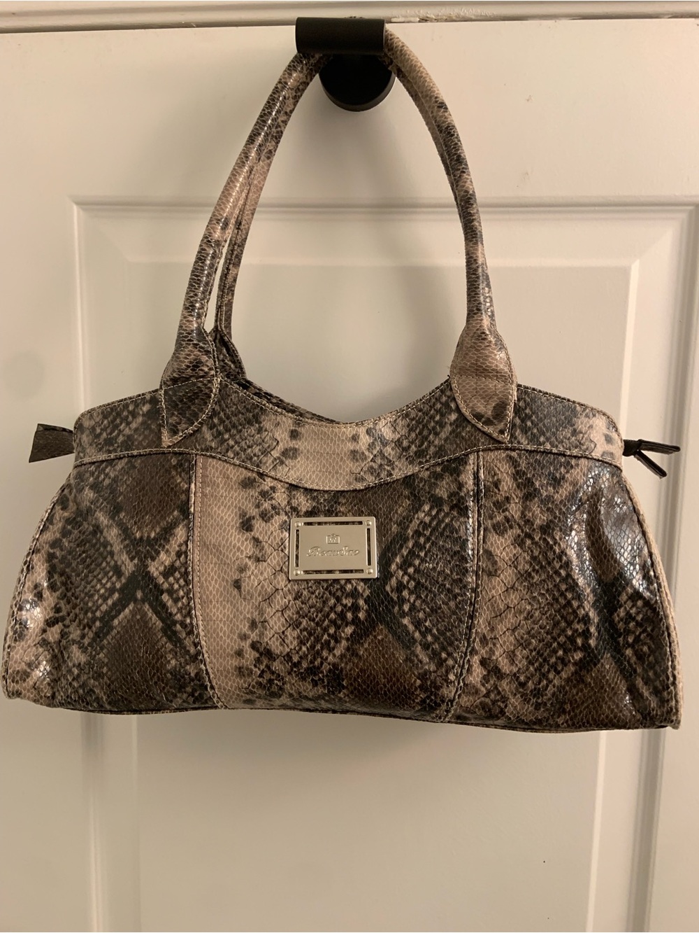 Snake-Print Shoulder Bag in Brown and Beige